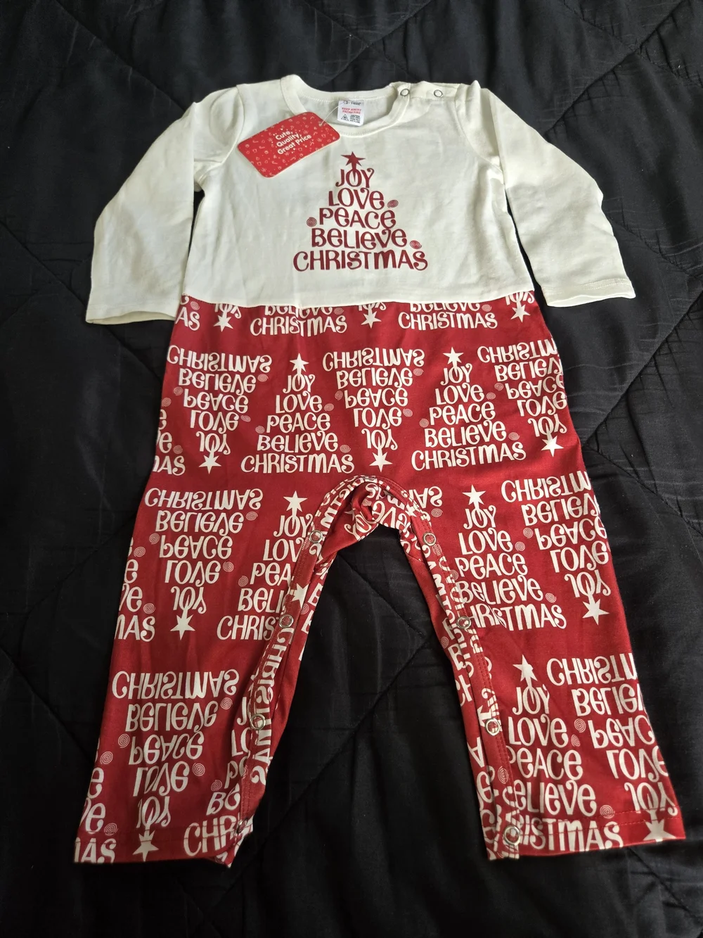 PatPat Cream and Red Holiday Baby One-Piece Footie